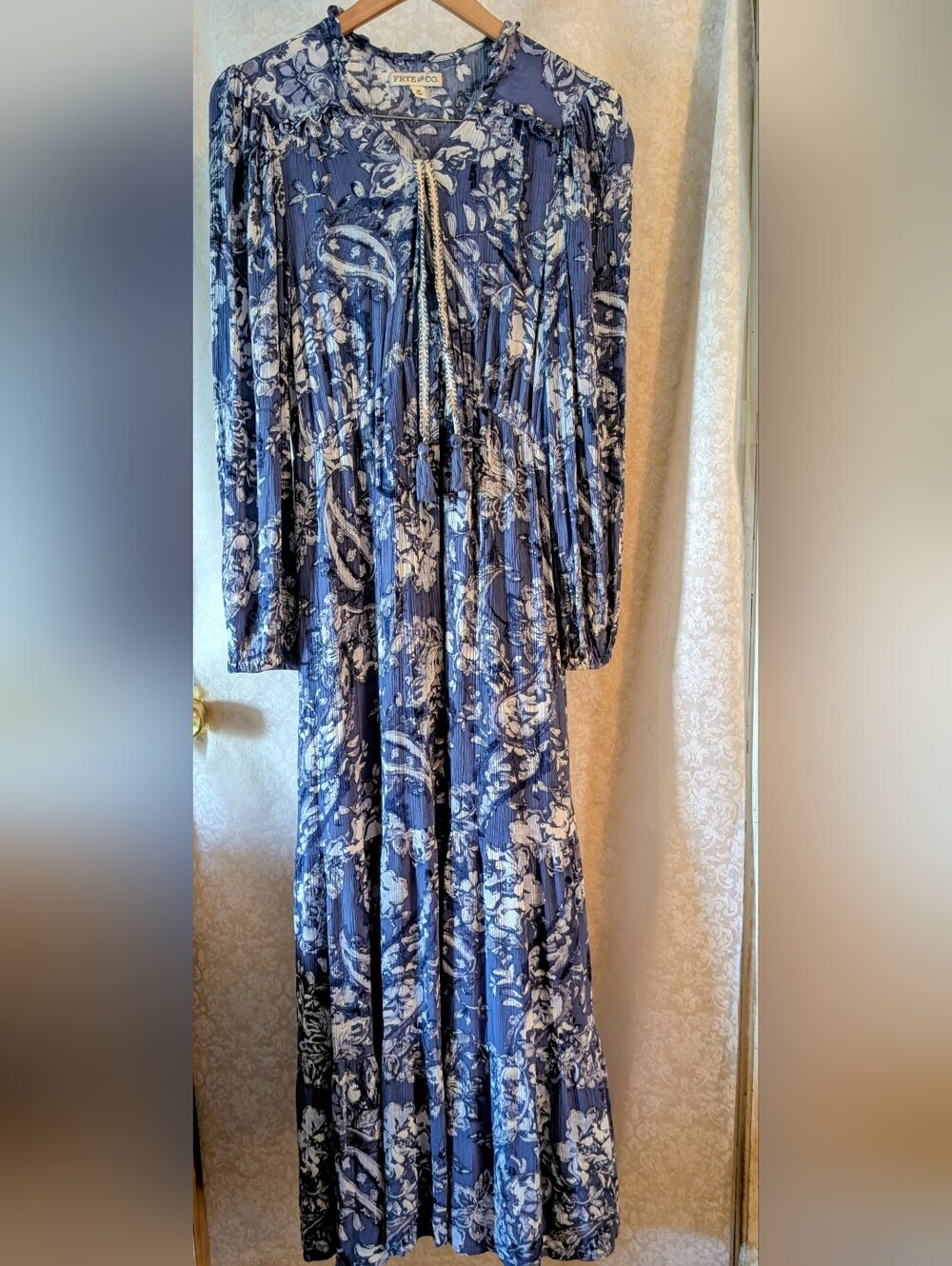 Frye & Co. Tiered Maxi Dress Blue Floral & Paisley Sz. M